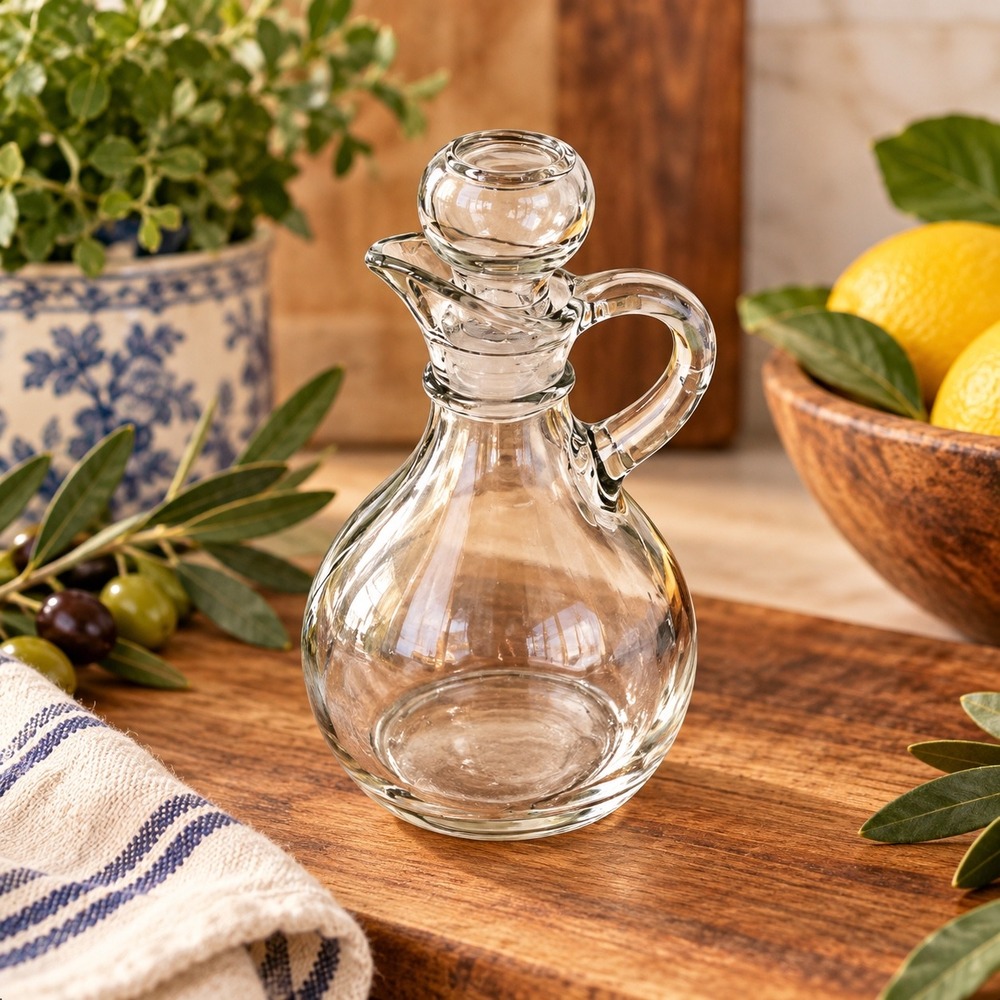 Clear Glass Oil/Vinegar Cruet with Stopper Handle 6.5 Inch Anchor Hocking